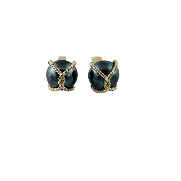 Vintage Tiffany & Co. 14K Yellow Gold Hematite Cable Cufflinks #15250
